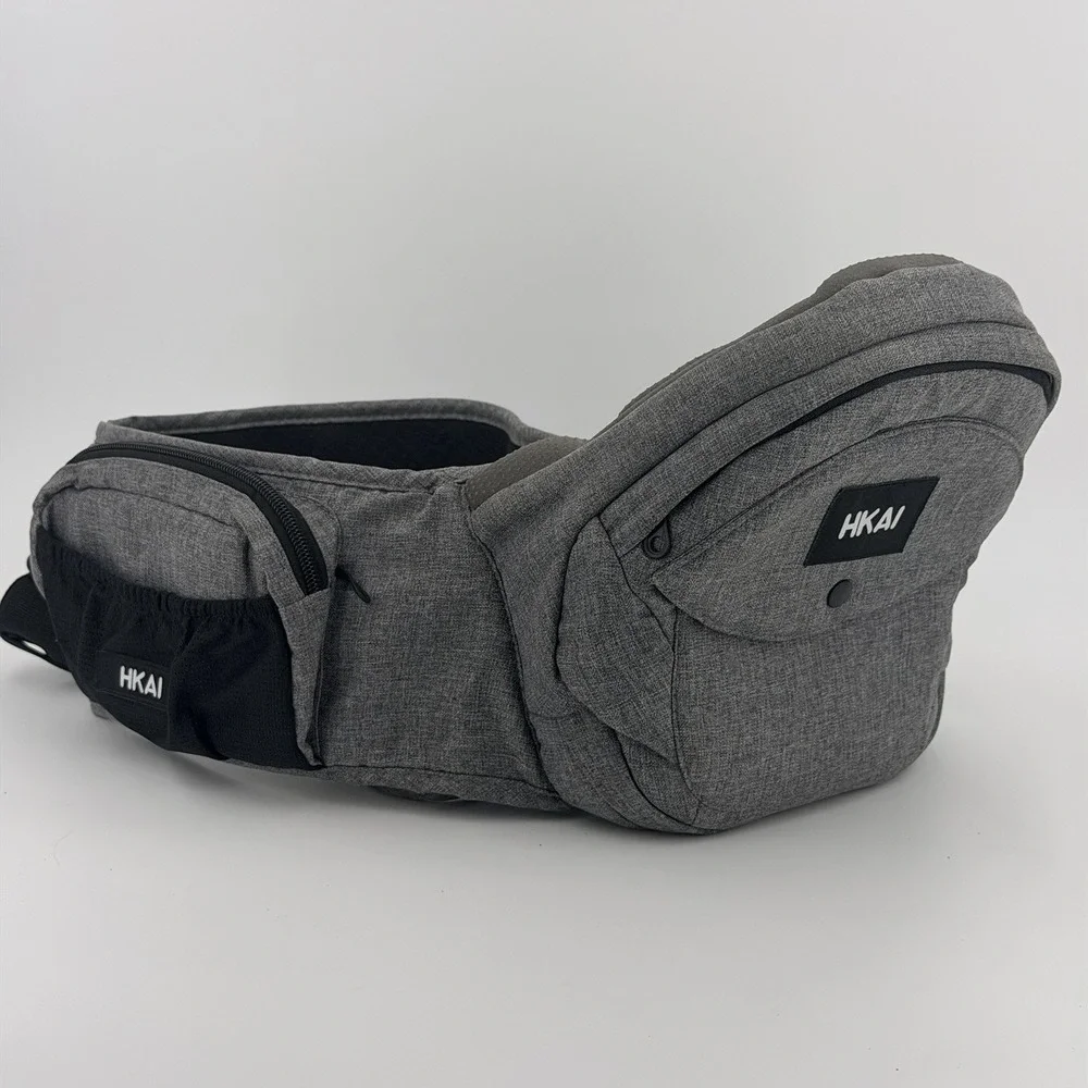 HKAI Baby Hip Carrier with Adjustable Waistband & Breathable Mesh Pocket Grey